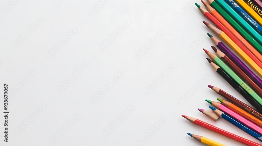 Vibrant cluster of colored pencils arranged diagonally on a white background Vibrant cluster of colored pencils arranged diagonally on a white background