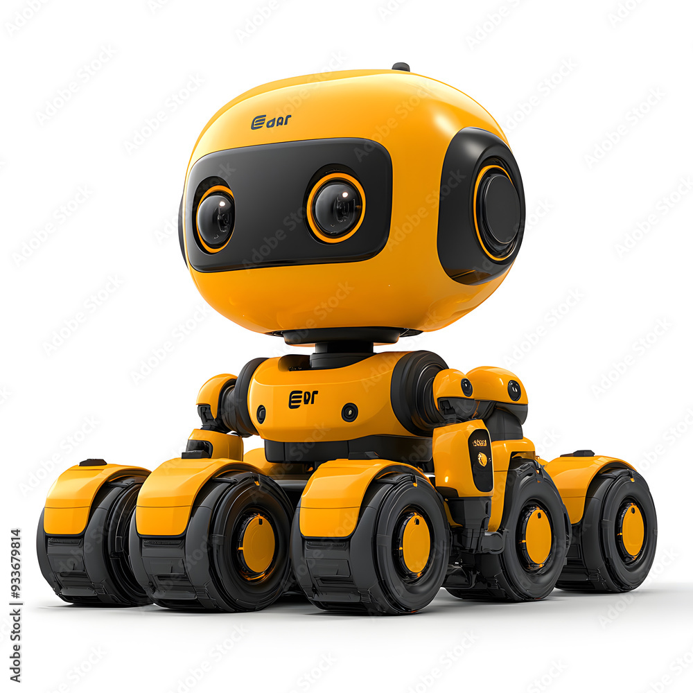 3D Small cute robot for delivery isolated on white background. The future of automated delivery 3D Small cute robot for delivery isolated on white background. The future of automated delivery
