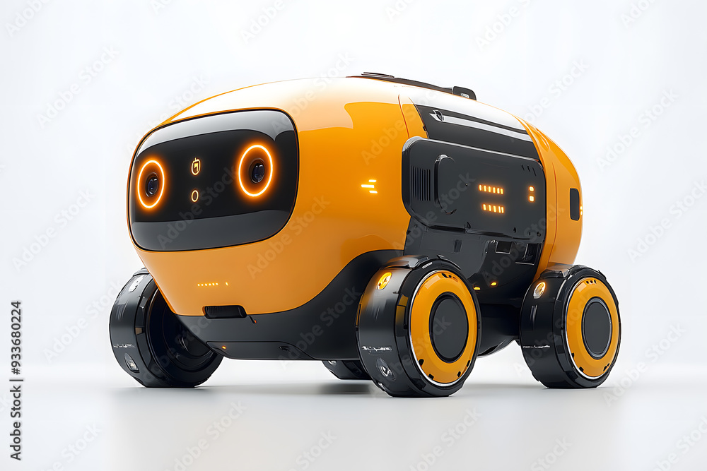 3D Small cute robot for delivery isolated on white background. The future of automated delivery 3D Small cute robot for delivery isolated on white background. The future of automated delivery