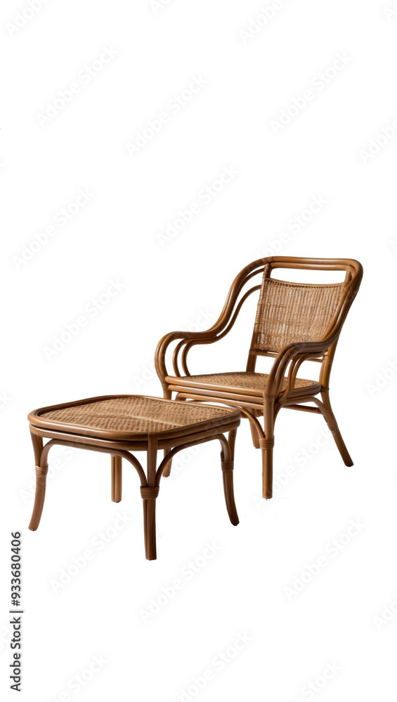Elegant Rattan Armchair and Coffee Table Set on White Background - Mobile Aspect Ratio PNG Elegant Rattan Armchair and Coffee Table Set on White Background - Mobile Aspect Ratio PNG