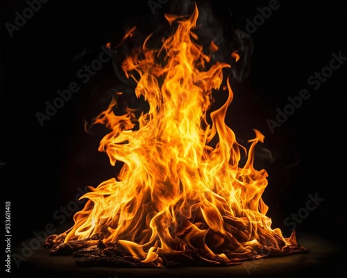  fire and burning flame isolated on dark background for graphic design