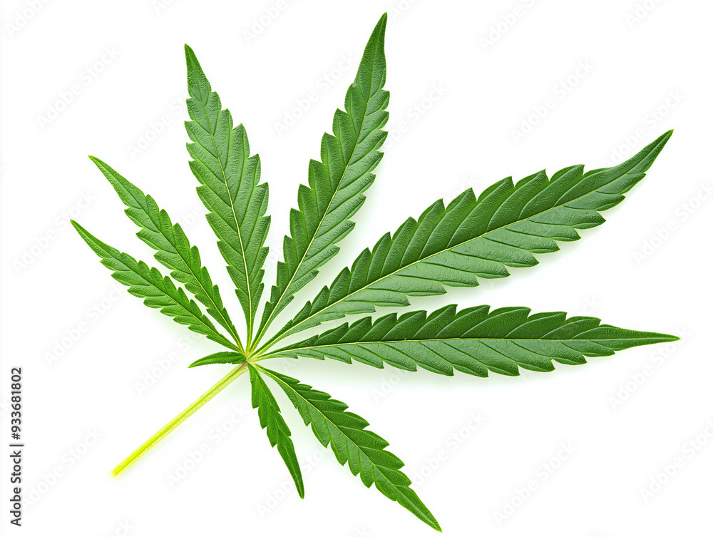 A green leaf of cannabis inflorescence isolate on a white background, clip art A green leaf of cannabis inflorescence isolate on a white background, clip art