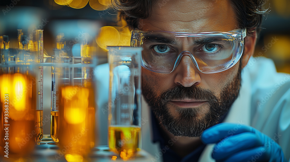 A high-resolution portrait of a scientist in a laboratory, holding a test tube and wearing safety goggles, with equipment in the background. A high-resolution portrait of a scientist in a laboratory, holding a test tube and wearing safety goggles, with equipment in the background.