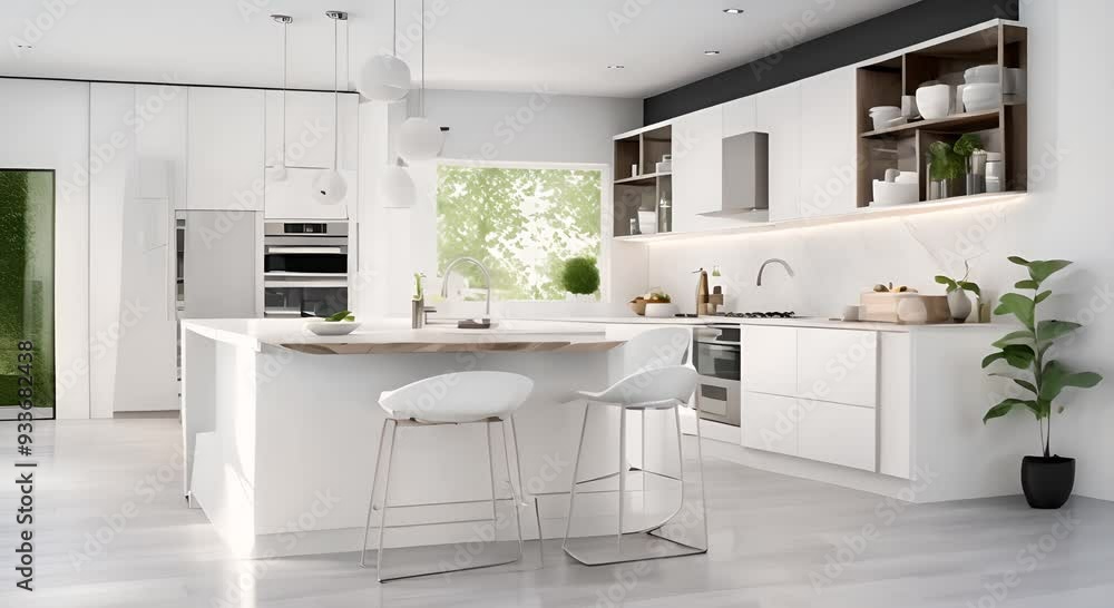 Interior of modern white kitchen animation 4k animation Interior of modern white kitchen animation 4k animation