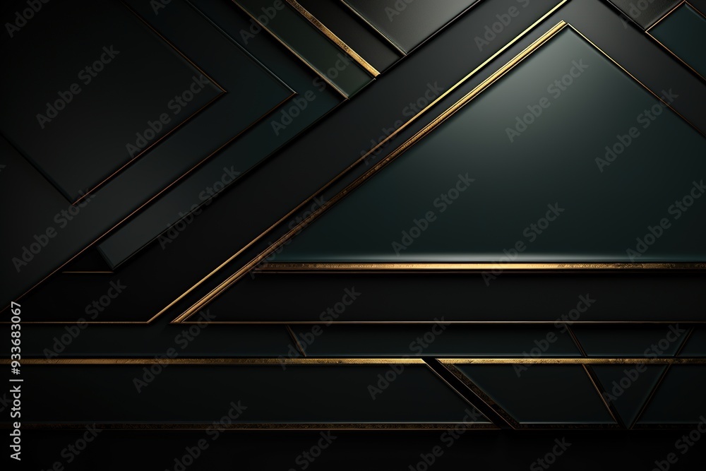 Obraz premium Abstract dark green background with golden lines.