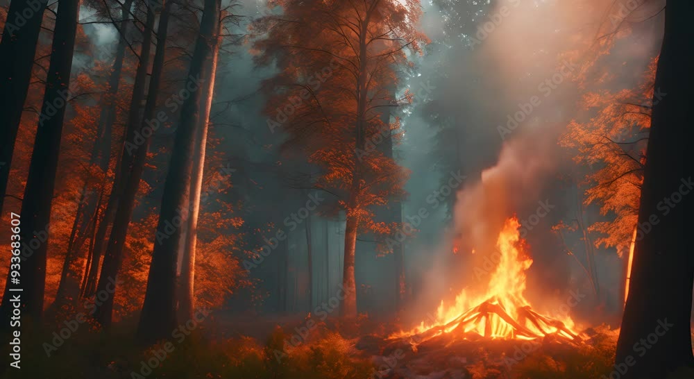 The fire burning in the forest spread in a wide area 4k animation The fire burning in the forest spread in a wide area 4k animation