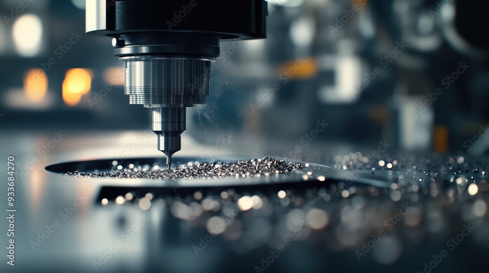 Metal cutting by CNC milling machine with sparks, in the sheet metal manufacturing process Metal cutting by CNC milling machine with sparks, in the sheet metal manufacturing process