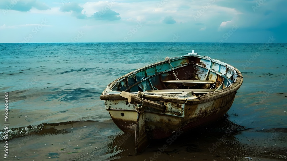 abandoned old boat on the sea , Old fisherman boat on the beach abandoned old boat on the sea , Old fisherman boat on the beach