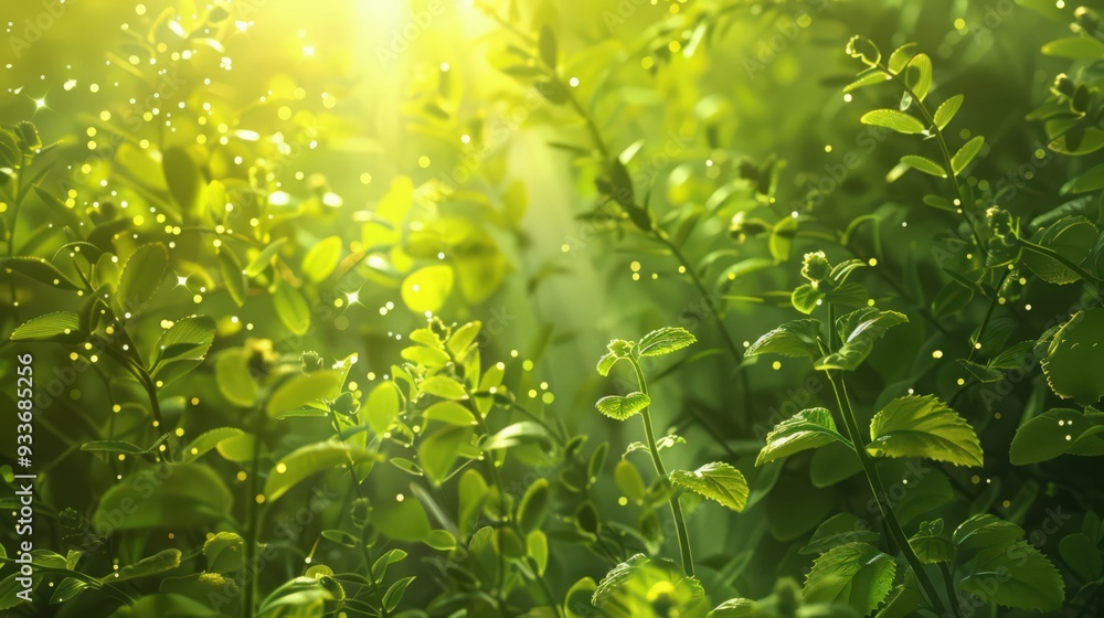Artistic representation of the process of photosynthesis, showing how plants convert sunlight into energy through chlorophyll. Artistic representation of the process of photosynthesis, showing how plants convert sunlight into energy through chlorophyll.
