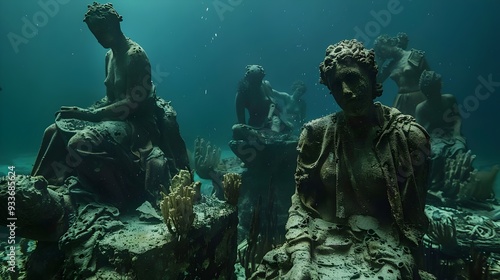 The Museum underwater at ocean and sea.  Statue underwater photo