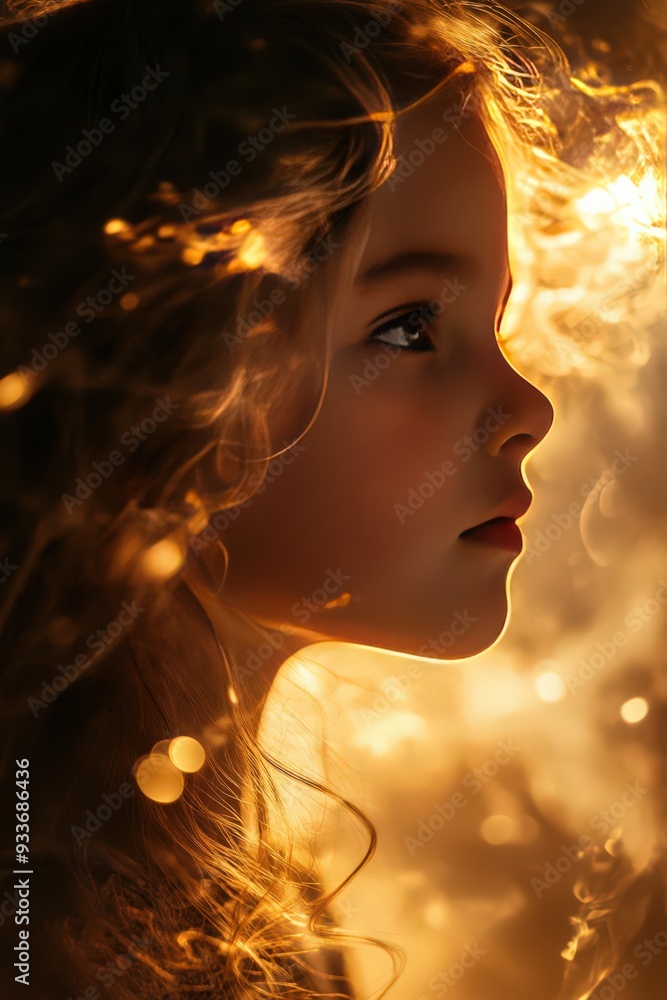 Bathed in the light of a fireball, a young girl ponders deeply, her face reflecting the warm hues of the flames. Bathed in the light of a fireball, a young girl ponders deeply, her face reflecting the warm hues of the flames.