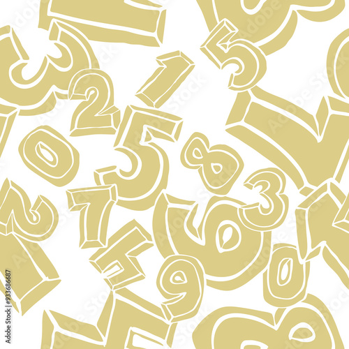 Hand drawn numbers seamless vector pattern for digital background, wallpaper and textile print. Cartoon style drawing. Education and finance theme, school lettering mathematic.