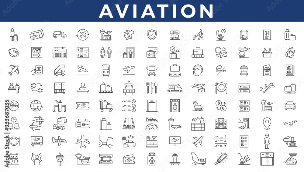 Aviation icons set. Plane icon set. Airplane icon vector. Flight transport symbol illustration Aviation icons set. Plane icon set. Airplane icon vector. Flight transport symbol illustration