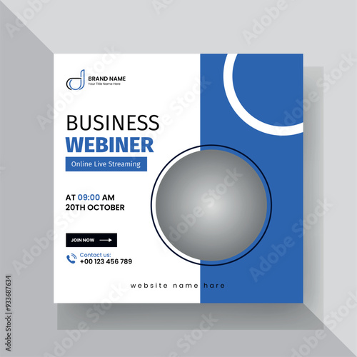 Business Conference live webinar banner invitation social media post template. Business webinar invitation design. Abstract Advertisement Square Web Post for Company Promotion.