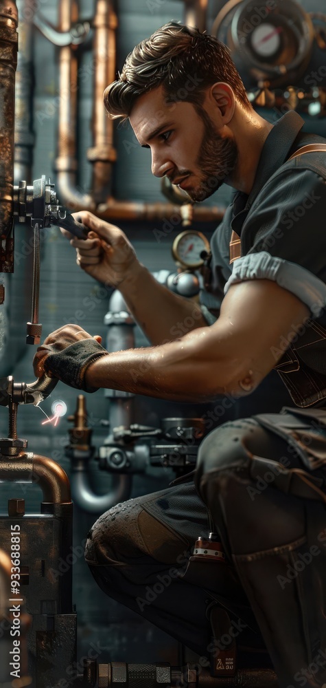 Skilled mechanic works intently on industrial machinery, showcasing precision and expertise in maintenance. Skilled mechanic works intently on industrial machinery, showcasing precision and expertise in maintenance.