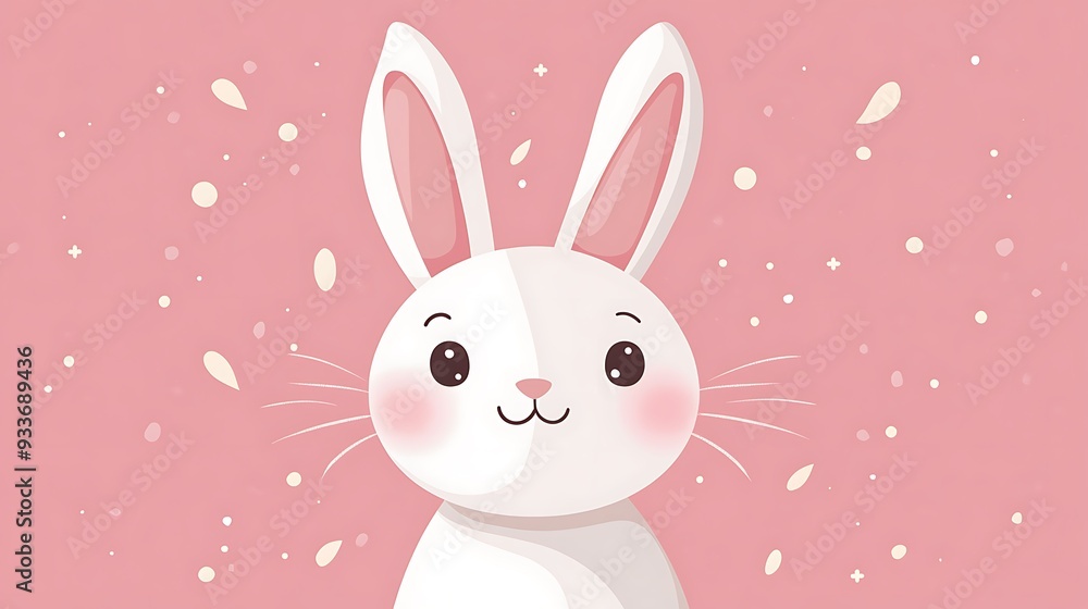 Adorable Bunny in Kawaii Style on Pastel Pink Background - Vector Illustration with Simple Flat Design Elements Adorable Bunny in Kawaii Style on Pastel Pink Background - Vector Illustration with Simple Flat Design Elements