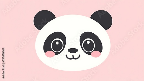 Charming Panda in Kawaii Style on Pastel Pink Background - Vector Illustration with Simple Flat Design Elements