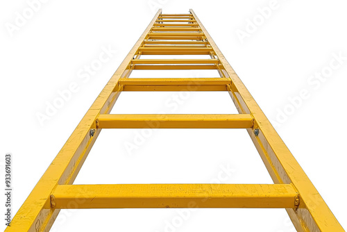 A vibrant yellow ladder viewed from below, symbolizing ascent, progress, and reaching new heights in various projects and endeavors. photo