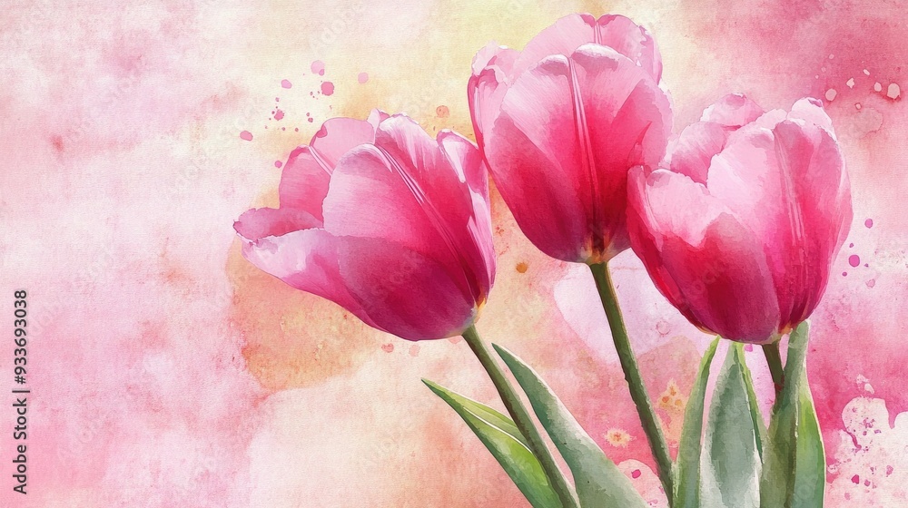 Obraz premium Pink tulips in watercolor