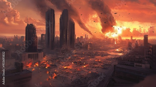 Urban Warfare: Apocalyptic Cityscape Battle Between AI and Human Soldiers