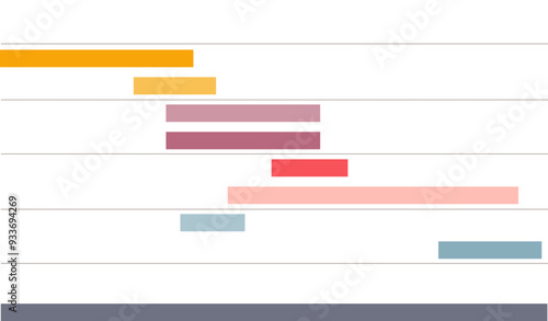 Simplified Gantt chart with colored bars representing task timelines against a white background, symbolizing project management.