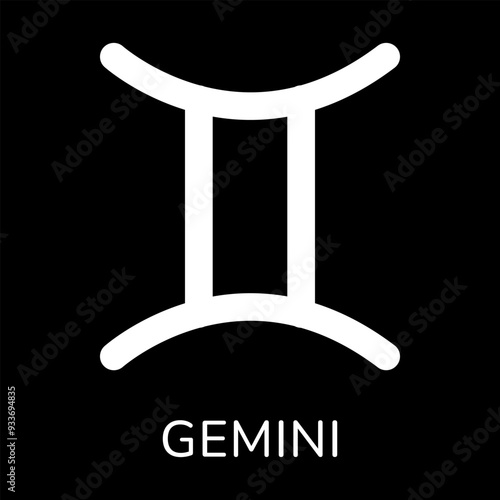 Gemini zodiac sign icon. White line icon isolated on black background. Tattoo gemini zodiac symbol. Astrological, zodiacal horoscope. Vector illustration.