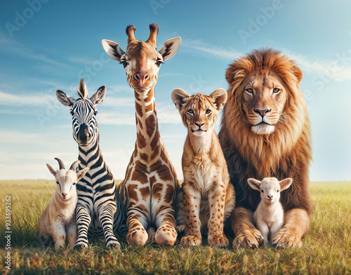 A group of African animals sitting in a field
