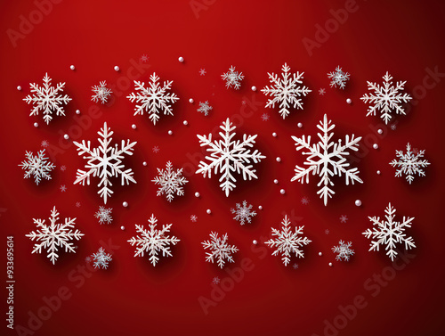 Red chriatmas banner with baubles and snowflake decoration. photo