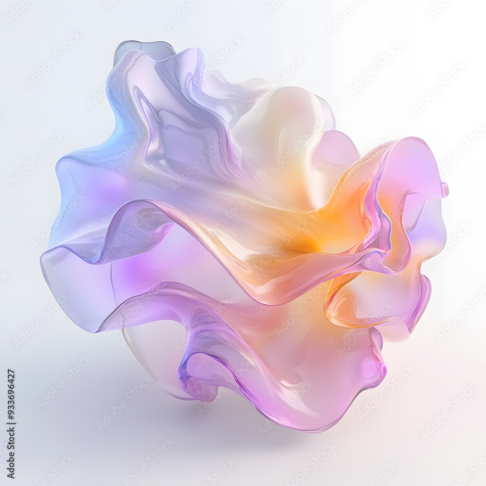 Obraz premium 3D render of fluid, liquid shape with iridescent pastel color isolated on on white background