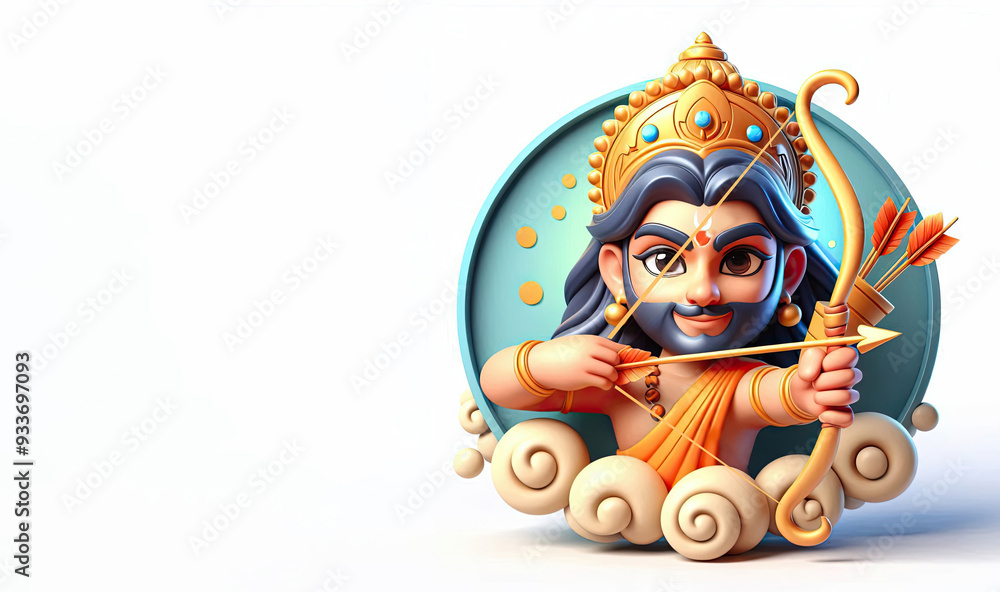 Illustration of god rama with bow and arrow for happy dussehra celebration festival Illustration of god rama with bow and arrow for happy dussehra celebration festival