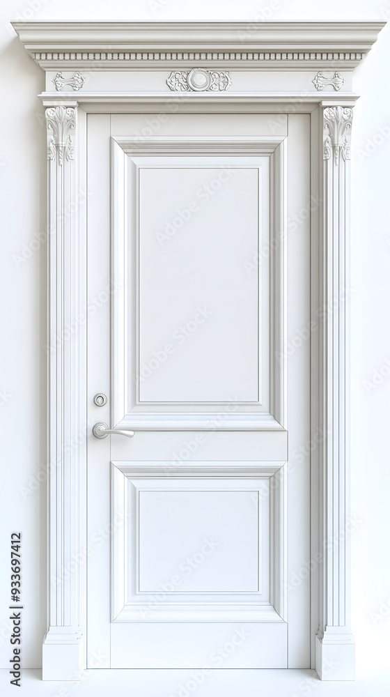 Naklejka premium Classic white framed door isolated on white background