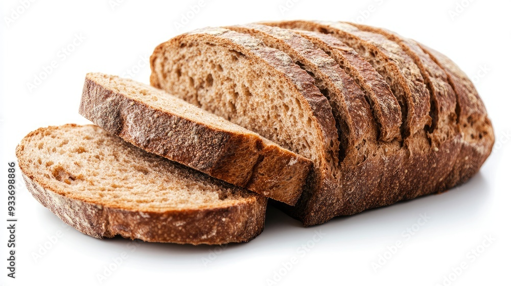 Sliced brown bread on a white background. Perfect for websites about baking or food blogs. Sliced brown bread on a white background. Perfect for websites about baking or food blogs.