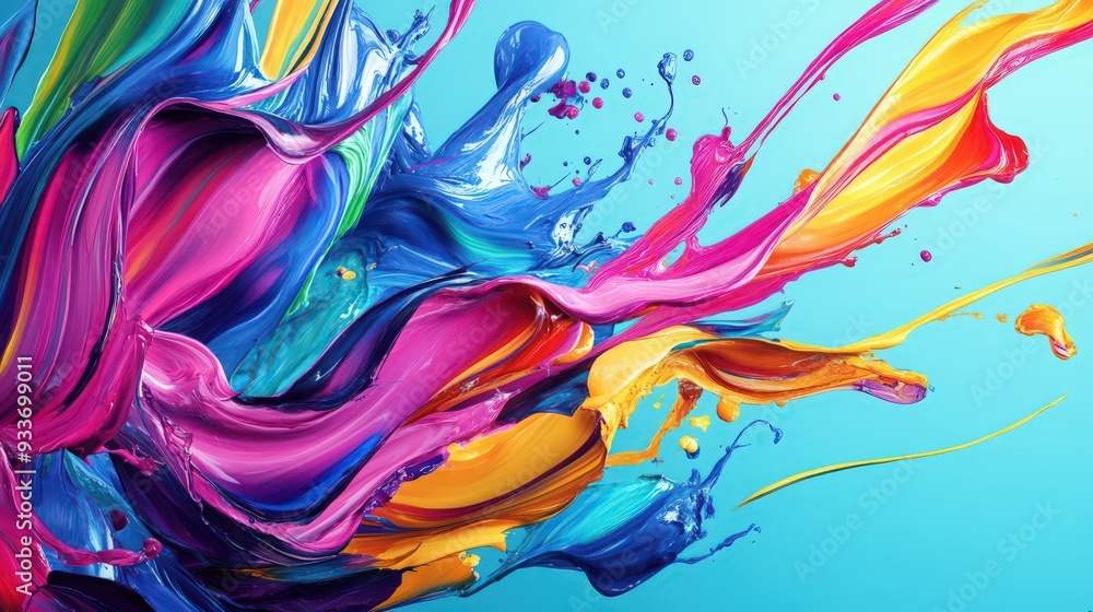 Experience the flow of paint with colorful ribbon strokes and abstract splash waves in this lively background. Experience the flow of paint with colorful ribbon strokes and abstract splash waves in this lively background.