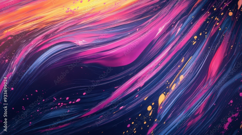 Experience the energy of swirling ribbon strokes and splashes of paint in this colorful abstract background. Experience the energy of swirling ribbon strokes and splashes of paint in this colorful abstract background.