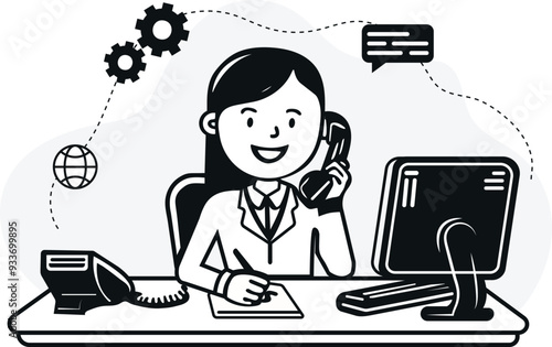 Simple and minimalist Customer support flat illustration,  technical support assistant, customer and operator vector. Customer service vector design.