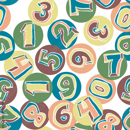 Hand drawn numbers seamless vector pattern for digital background, wallpaper and textile print. Cartoon style drawing. Education and finance theme, school lettering mathematic.