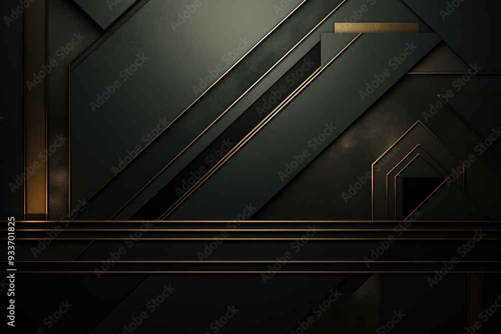 Fototapeta premium Abstract geometric background with black and gold accents.