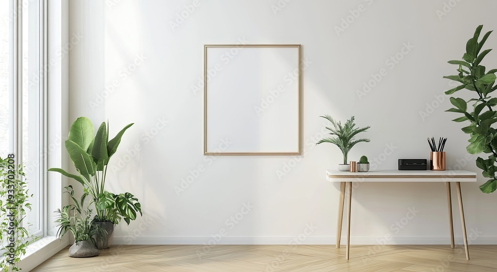 empty frame on white wall in minimalist style empty frame on white wall in minimalist style