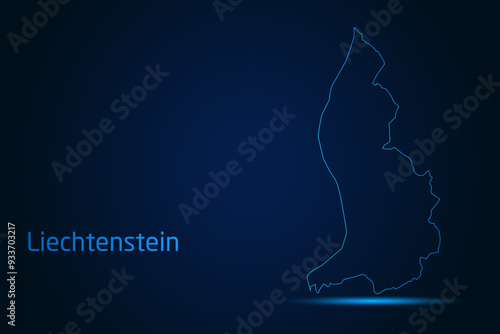 Abstract High Detailed Glow Blue Map on Dark Background of Map of Liechtenstein symbol for your web site design map logo, app, Travel. Vector illustration eps 10.	
