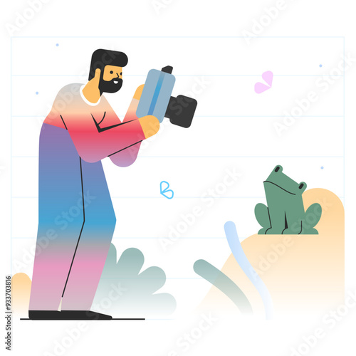 Man taking photo of frog