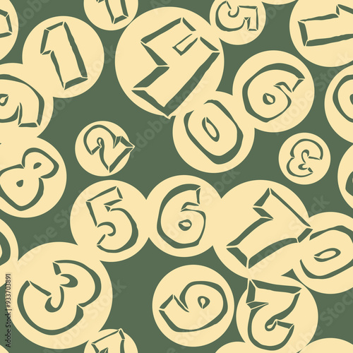 Hand drawn numbers seamless vector pattern for digital background, wallpaper and textile print. Cartoon style drawing. Education and finance theme, school lettering mathematic.
