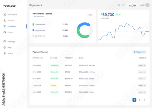 Billing Summary, Invoice Dashboard,Payment CMS, Billing Web Application & Sales Control Panel Ui Kit