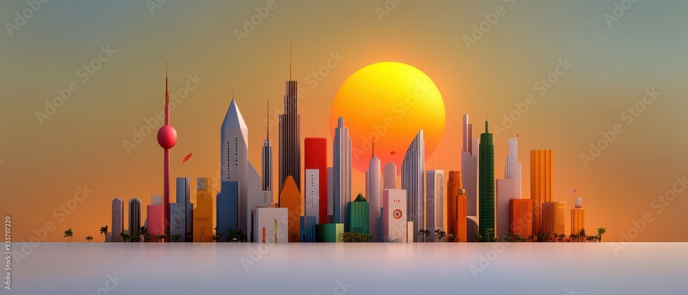 Modern City Skyline Sunset Modern City Skyline Sunset