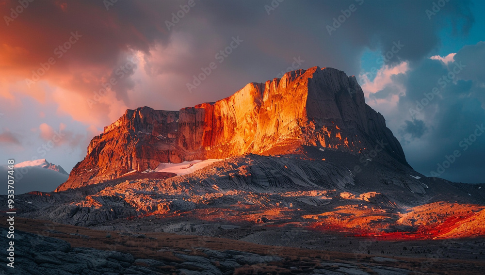 Obraz premium a dome mountain with a vibrant, orange sunrise illuminating its rounded peak