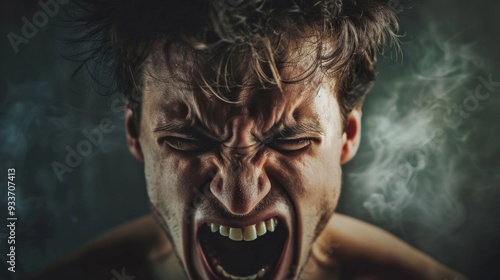 Intense close-up of an angry man screaming, illustrating the raw emotion of anger and the importance of anger management