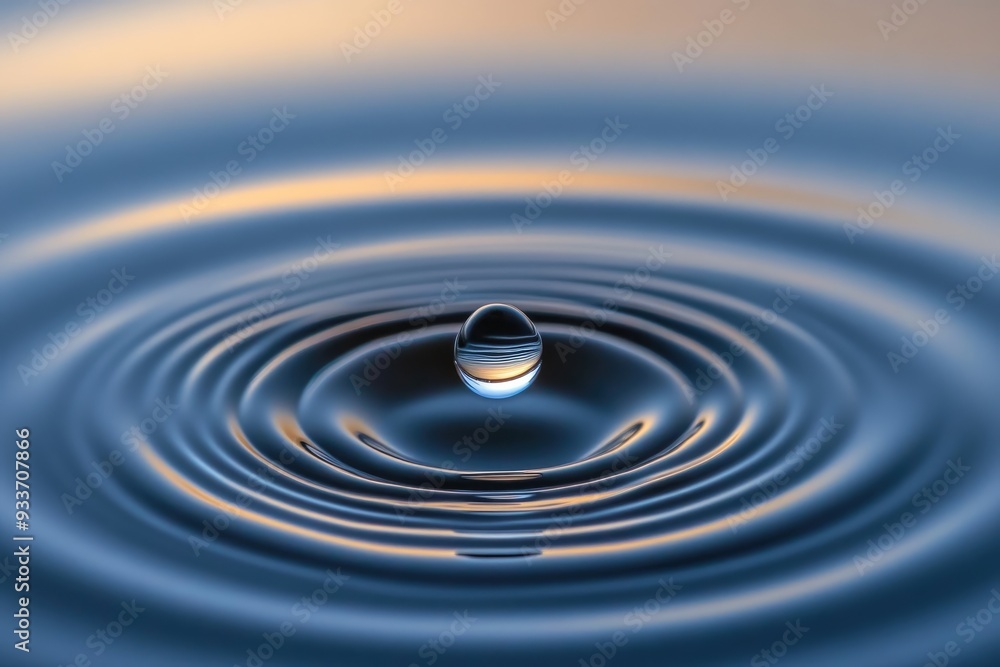 A Single Water Drop Creating Concentric Ripples on a Blue Surface A Single Water Drop Creating Concentric Ripples on a Blue Surface