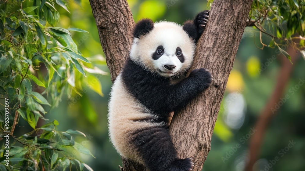 Adorable Panda Cub Climbing Tree Adorable Panda Cub Climbing Tree