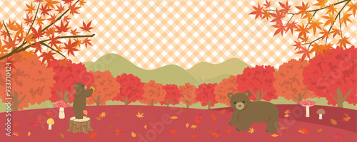 秋の動物たちがいる森の風景