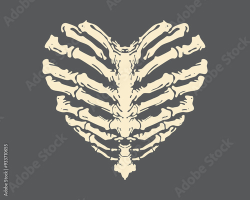 Heart shape ribs skeleton clip art illustration vector t shirt, sticker, tattoo, poster design editable
