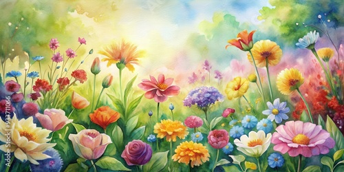 Watercolor painting of colorful flowers in a garden, watercolor, painting, art, colorful, flowers, garden, nature